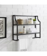 Crosley Aimee Wall Shelf Black Towel Bar Tempered Glass Steel Frame 24&quot;L... - £112.04 GBP
