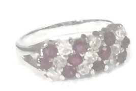 Crystal Red White Ring Cocktail Sterling Silver Boho Girls Ring Size 6.50 - $28.71