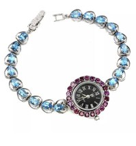 All Natural Oval Swiss Blue Topaz Rhodolite Garnet Sterling Silver Watch 7.5 Ins - £150.33 GBP