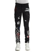 MEN&#39;S PUNK GOTH FASHION DOODLE CARGO PANTS BLACK 42x32 - $1,140.41 MXN