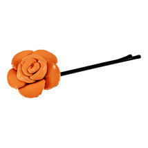 Floral Bloom Colorful Orange Rose Genuine Leather Hair Pin - £7.68 GBP