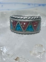 Zuni ring wedding band Turquoise Coral chips size 9 men women - $57.42