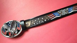 Usa - &quot;Stars &amp; Stripes&quot; Leather Belt &amp; Usa Flag Eagle Epoxy Buckle - All Sizes - £39.74 GBP