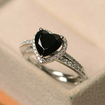 2.35Ct Heart Cut Black Diamond Bridal Set Engagement Ring 14K White Gold Finish - £90.93 GBP