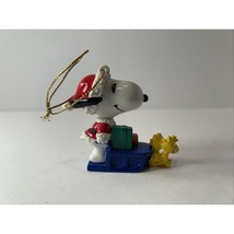 Santa Snoopy Ornament Sled Pulled By Woodstock &amp; friends Peanuts - Loose - $5.00