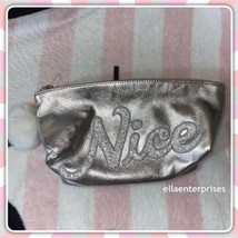 Victoria's Secret Nice Pom Pom Silver Makeup Bag Case - $21.99