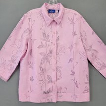 JH Collectibles Women Shirt Size L Purple Preppy Floral Sheer Button Up Blouse - £10.07 GBP