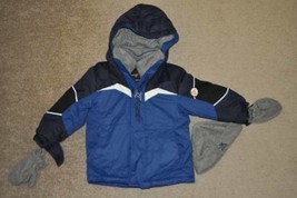 Boys Jacket ZeroXposur Hooded Weather Resistant Blue Coat Hat Mittens Wi... - $42.57