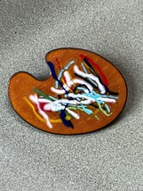 Vintage Colorful Enameled Copper Painter’s Palette Brooch Pin – 1 and 7/8th’s x - £14.77 GBP