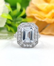 1930s Art Deco Vintage Moissanite Engagement Ring, Halo Emerald Cut Anti... - £109.54 GBP