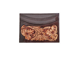 Western Leather Antique Floral Tooled Handcrafted Front Pocket Slim Wallet - $24.74