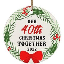 Our 40 Years Together Ornament 2022 Color Flower Wreath 40th Wedding Keepsake Ci - £15.83 GBP