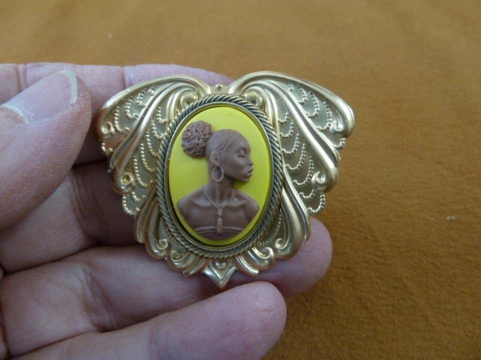 (CA10-225) RARE African American LADY yellow brown CAMEO Pin Pendant JEW... - $20.29