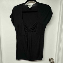Ann Taylor LOFT Solid Black Baby Doll Sweetheart T-Shirt Bow Top Size Me... - £14.24 GBP