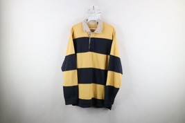 Vtg 90s Streetwear Mens L Faded Striped Color Block Long Sleeve Rugby Polo Shirt - £39.53 GBP