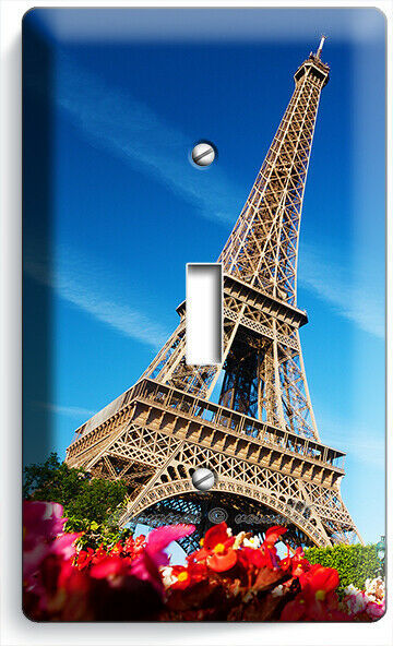 EIFFEL TOWER FLOWERS PARIS EUROPE FLORAL BLUE SKY 3GANG LIGHT SWITCH PLATE DECOR - £12.90 GBP