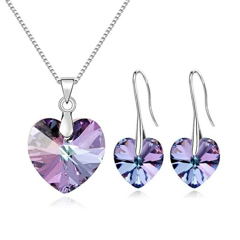 Exquisite Fashion Silver Plated Purple Zircon Heart Crystal Pendant Neck... - £9.16 GBP+