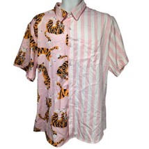 VatPave Stripe Tiger Print Short Sleeve Button Down Shirt Size XL - $14.84