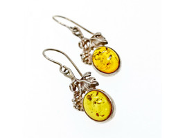 VINTAGE 925 STERLING SILVER AMBER EARRINGS - $59.80