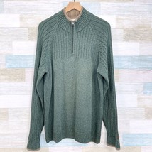 Columbia Chunky Ribbed 1/4 Zip Raglan Sleeve Sweater Green Cotton Mens Large - £30.92 GBP