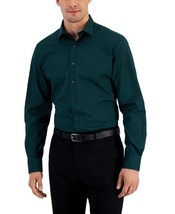 Alfani Men&#39;s Slim Fit Houndstooth Dress Shirt Green Black-L16-16.5 32/33 - $25.30 CAD