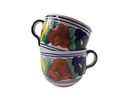 MEXICAN TALAVERA Pottery Set of Two Matching COFFEE TEA CUPS MUGS - $19.25