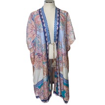 Chico&#39;s Silk Medallion Print Ruana Paisley Print Wrap Kimono with Tassel S/M - £33.32 GBP