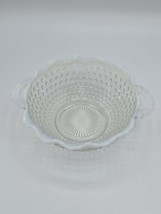 Anchor Hocking Opalescent Moonstone Hobnail Glass Bowl Ruffled Handles 7” - $25.29