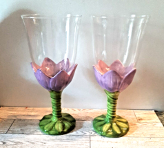222 Fifth Purple Lavender Tulip Goblets Glasses Set of 2 Large 16oz  - £34.91 GBP