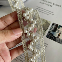 Beaded Pearls Lace Tulle Fabric DIY 1.3” Wide By 1M Clothes Wedding Dress Trim  - £9.37 GBP