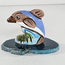 Leps Peru Dolphin Miniature Figurine Handmade Clay On Agate Slab - £11.87 GBP