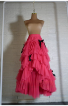 Fuchsia Tiered Tulle Skirt Outfit Women Plus Size Fluffy Tulle Maxi Skirts 