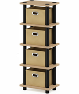 Laci 4-Bins System Rack, Oak/Black/Light Brown - $713.10 MXN