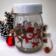 Vintage Christmas Glass Jar Retro Snowman Family 6.5in w/ Lid - £9.17 GBP