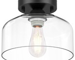 Semi Flush Mount Ceiling Light - Clear Glass Pendant Lamp Shade, Matte B... - $52.24