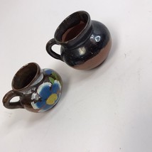 Vintage Mini Round Pot Pottery jug Lot Of 2 clay vases Floral 2 inch Southwest - £14.01 GBP