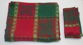 (1) Tablecloth 60&quot; X 96&quot; &amp; (4) Pc Napkin Set 17&quot; X 17&quot; Christmas Holly Red Green - £34.37 GBP