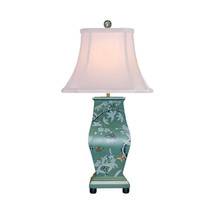 Beautiful Green Porcelain Lacquer Style Square Vase Table Lamp 27&quot; - £282.91 GBP