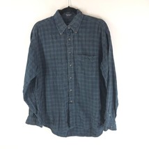 Van Heusen Mens 100% Brushed Cotton Plaid Flannel Shirt Blue Green L 16-16.5 - £10.04 GBP