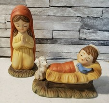 Vintage Lefton Nativity Mary Baby Jesus Manger Figurine Christmas - £7.46 GBP