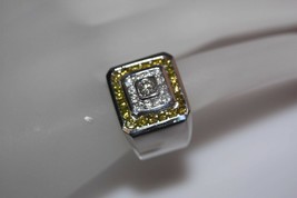 14K White Gold Square Ring With Fancy Yellow &amp; White Diamonds SZ 7.75 - £1,443.07 GBP