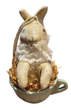 NICOL SAYRE Easter Bunny Rabbit in Tea Cup Ornament Holiday Figure White RARE 4&quot; - £67.25 GBP