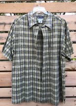 Columbia Men&#39;s Large Short Sleeve Button Up Plaid casual shirt Green Blue Yellow - £15.65 GBP