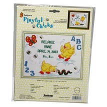 JanLynn Counted Cross Stitch Kit Playful Chicks Baby Name Weight 2002 Ne... - $21.33