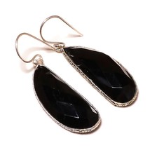 Mid Night Black Onyx Cut Gemstone 925 Silver Overlay Handmade Dangle Earrings - £8.95 GBP