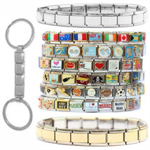 Italian Charm Set with 100 Links plus Shiny &amp; Gold Starter &amp; Keychain - ... - $556.96 MXN