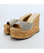 Schutz Dalle Crystal Embellished Slip On Wedge Sandals Womens 9.5 B Cork - $52.86 CAD