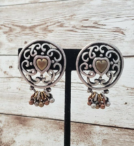 Vintage Guess Clip On Earrings - Ornate Heart Dangle Statement - £24.03 GBP