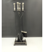 Vintage Five Piece Fireplace Tool Set, Black and Silver Elegant Classic ... - $79.19