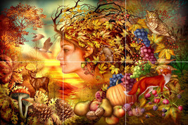 autumn harvest farm fruits vegetable fox Medallion tile mural backsplash 12&quot;x18&quot; - £75.40 GBP